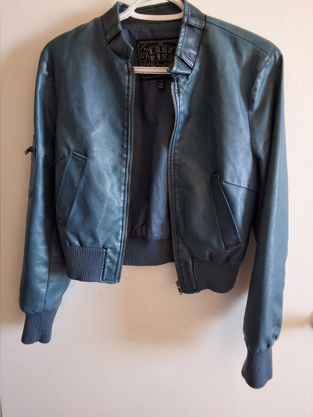 Last Kiss Faux Leather Bomber Jacket Black Y2K Moto Size M